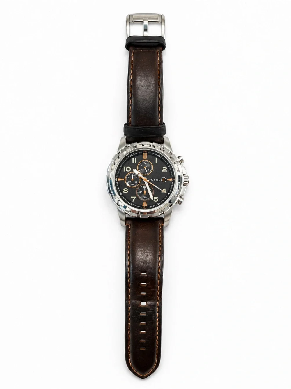 Fossil FS4828 Dean Black Dial Dark Brown Leather Strap Chronograph Watch